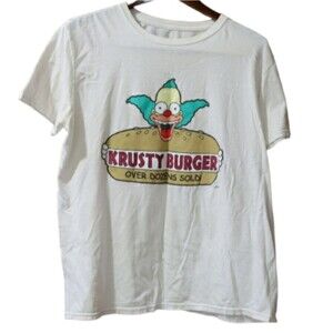 The Simpsons Krusty Burger Gray Krusty the Clown UNISEX Graphic Tee Large